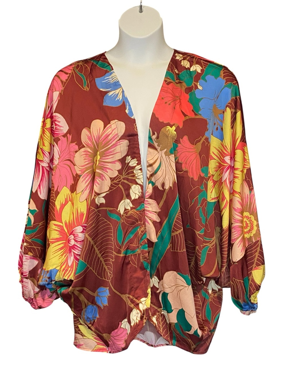 Umgee Boutique Brown Floral Kimono Cardigan Womens Size M/L Medium Large NWT